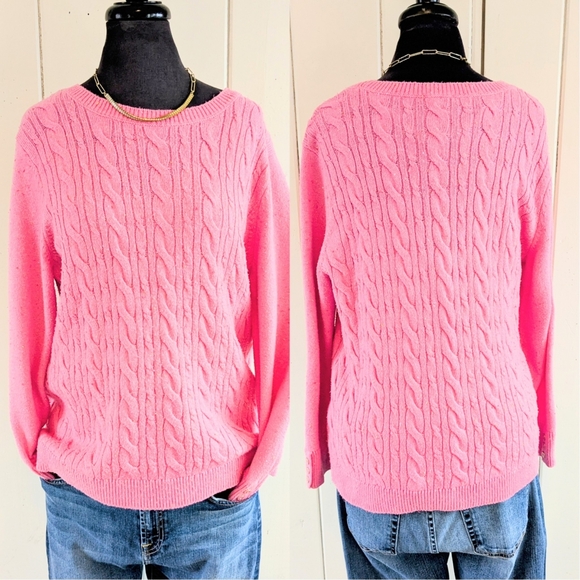 Talbots Pink Cable-Knit Crew Sweater sz XLP - Picture 3 of 12